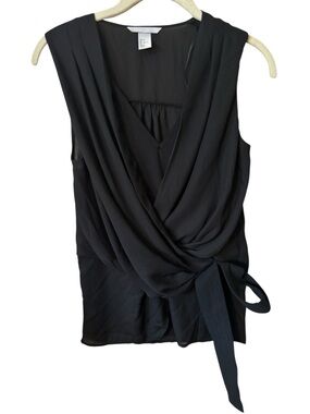 H&M Top Size 2 Black Draped Wrap-Front Sleeveless Camisole with Side Tie V-Neck